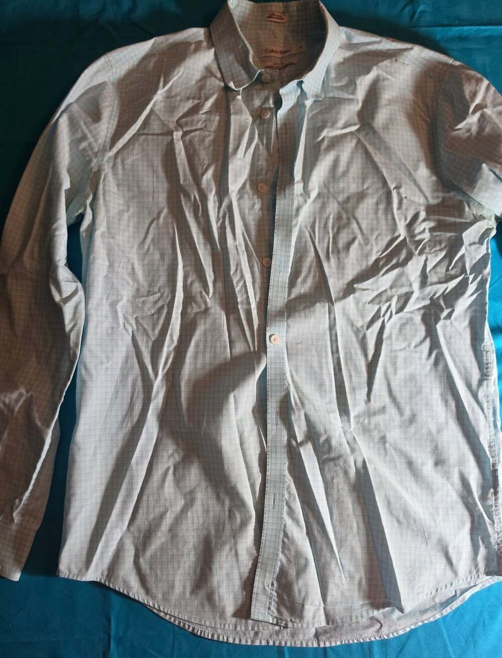 Calvin Klein Men's Light Blue Plaid Infinite Cool Non-Iron Slim Fit Size M